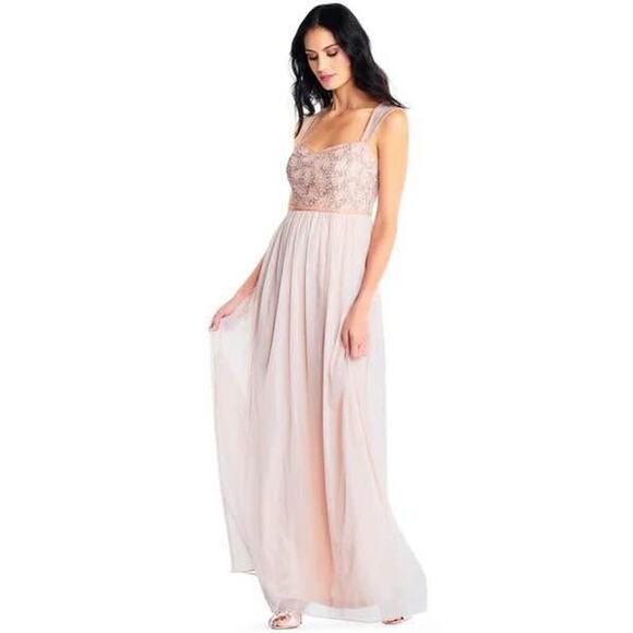 NWT Adrianna Papell Women’s Size 4 Scallop Beaded Sweetheart V Neck Chiffon Gown - Picture 1 of 9